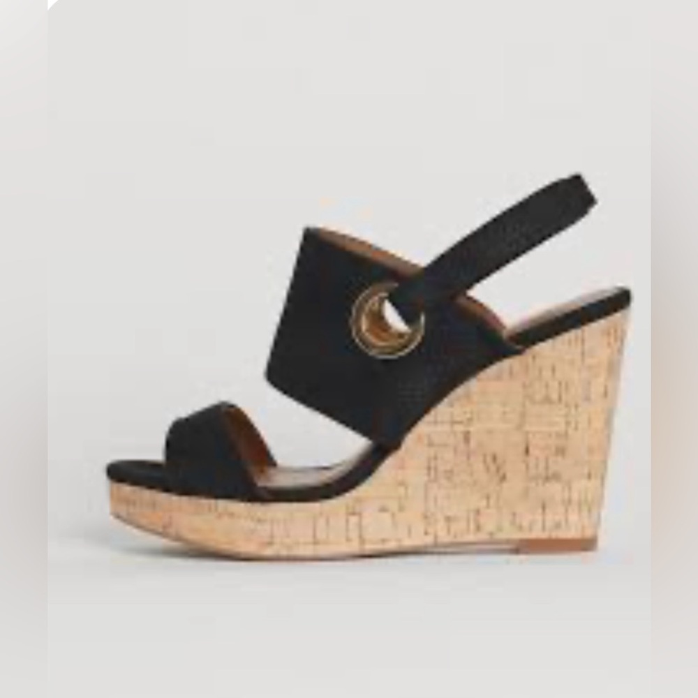H&M Black Wedges with Gold Rings